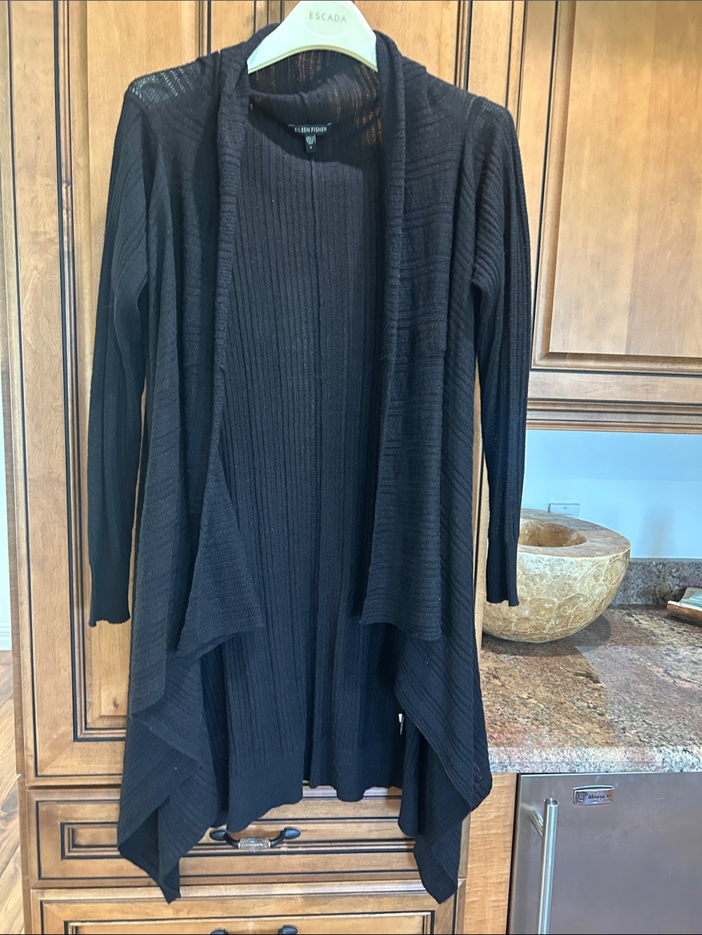 Eileen Fisher Black Lightweight Ribbed Open-Front Cardigan
